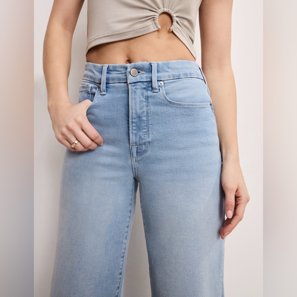 NWT Good American Good Waist Palazzo Crop Compression Jeans - Picture 3 of 8
